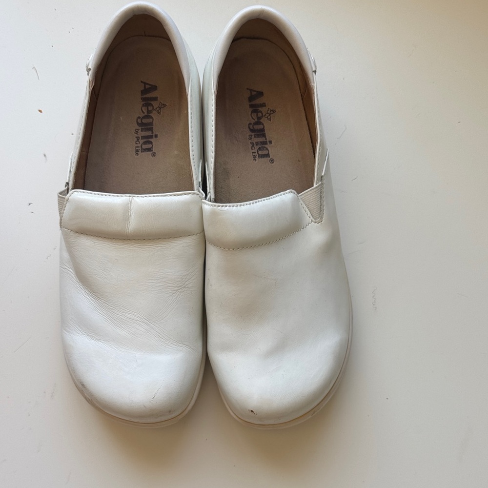 Alegria Womens White Slip-On Shoes